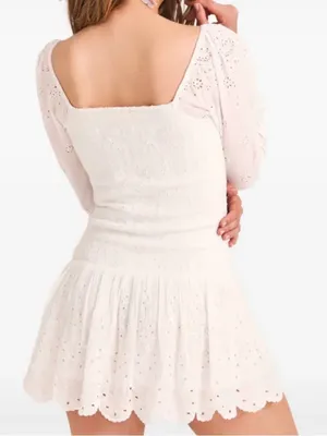 EUC LoveShackFancy Jayce Smocked Eyelet Scalloped Hem Mini Dress White Large thumbnail 2
