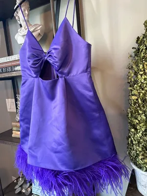 Alice + Olivia Necole Cutout Feather Hem Mini Dress Purple Womens 6 thumbnail 8