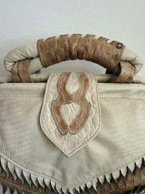 Vintage 80s Structured Doctor Bag Croc Embossed Leather Chunky Statement Purse thumbnail 2