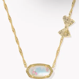 Kendra Scott x LoveShackFancy Gold Bow Elisa Necklace Pastel Blue Rosa Beux thumbnail 1