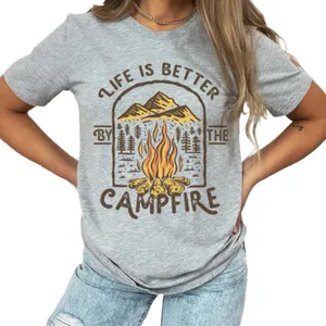 Campfire Graphic Crew Neck Short Sleeve T Shirt Size M outdoors Camping thumbnail 1