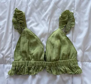 Forever 21 Womens Size Small Green Bralette Top Ruffle Classic Summer Beach‎ thumbnail 1