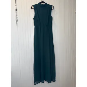 NWOT Lulus Classic Elegance Emerald Chiffon Sleeveless Mock Neck Maxi Dress Sz L thumbnail 2