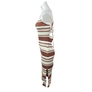 Abercrombie & Fitch Brown Ribbed Knit Cami Slit Tie Tank Midi Bodycon Dress Sz L thumbnail 3