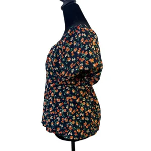 Old Navy Puff Sleeve Top Size M Smocked Floral Print Empire‎ Waist Cottage thumbnail 6