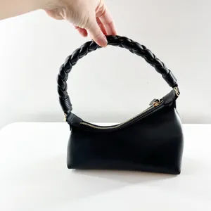 Aupen Nirvana Calfskin Leather with Gold-Tone Metal Shoulder Handbag Noir Black thumbnail 5