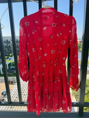Xhilaration Red Floral V-Neck Mini Dress thumbnail 2
