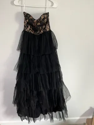 Lulus Sensational Darling Black Lace Tulle Tiered Strapless Maxi Dress thumbnail 5