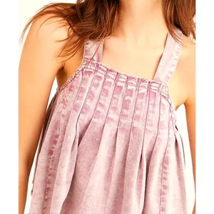 Free People Marina Denim Babydoll Crop Top Distressed Purple XL thumbnail 3
