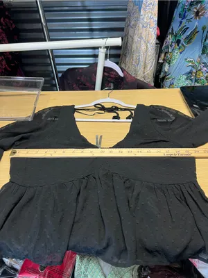 Anthropologie Black Sheer Peplum Blouse Size L Swiss Dot Long Sleeve thumbnail 13