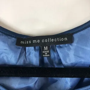 Miss Me Collection Mini Shift Dress Long Sleeve Satin Applique Blue M thumbnail 3