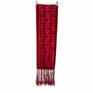 Whimsigoth Red Velvet‎ Burnout Scarf Fringe Gothic Art Deco Long Wrap 9.5Wx76H thumbnail 3