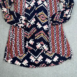 Roxy High Low Tunic Blouse Size Small 3/4 Sleeve Blue/Orange Southwestern thumbnail 4