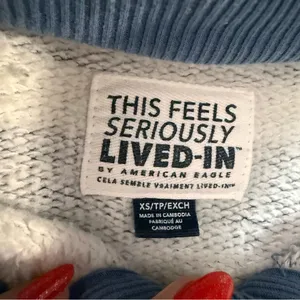 American Eagle Women’s Big Hug Henley Sweatshirt Blue Breeze‎ Stripe Coastal XS thumbnail 4