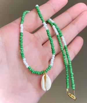 Handmade natural cowrie seashell seed beads necklace🐚☀️🍉 thumbnail 3