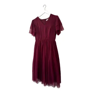 Ivy City Co Maroon Swiss Dot Flutter Sleeve Midi Dress Size Small thumbnail 4