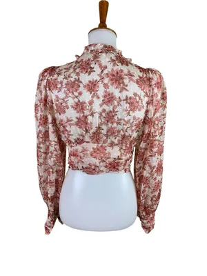 Olivaceous Cream Rust Floral Sheer Corset Crop Top M Long Sleeve Romantic Boho thumbnail 2