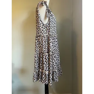 Simply Southern Leopard Print Tiered Ruffle Tie Mini Dress XL Tan Black boho Y2K thumbnail 3
