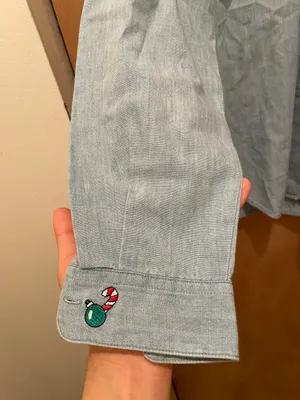 Vintage Christmas holiday stocking embroidered light wash denim shirt size small thumbnail 3