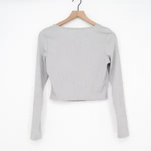 SHEIN Womens Heather Grey Ribbed Square Neck Long Sleeve Crop Top Size M thumbnail 6