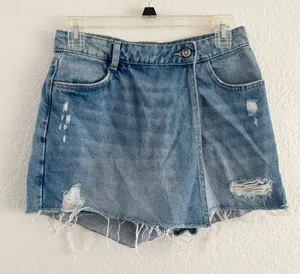 Zara Blue Distressed Denim Skort thumbnail 1