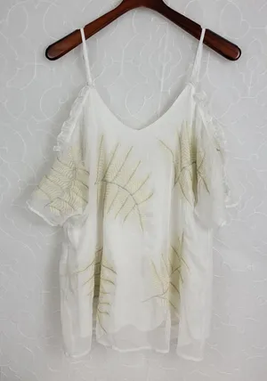 Gimmicks Womens Blouse Size Medium Cream/White Floral Sheer Sleeveless V-Neck thumbnail 1