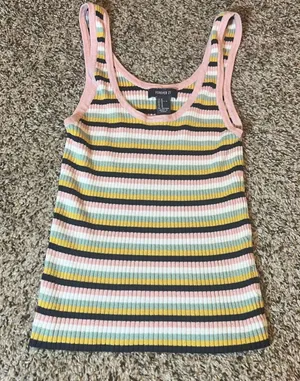 Forever 21 Striped Ribbed Tank Top Pink Yellow‎ Green Blue White Black Size M thumbnail 1