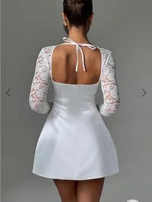 White Lace-Sleeve Square Neck Mini Wedding Dress thumbnail 2