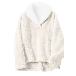NWT Yeokou‎ Womens Cream Sherpa Fleece Pullover Sweatshirt Cozy Warm L thumbnail 3