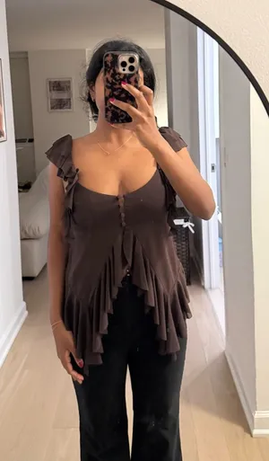 Zara Brown Ruffle-Trim Camisole thumbnail 1
