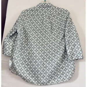 Zara Linen Floral‎ Print Button-up Shirt Tunic, 3/4 Sleeve, White/Blue XSmall thumbnail 2