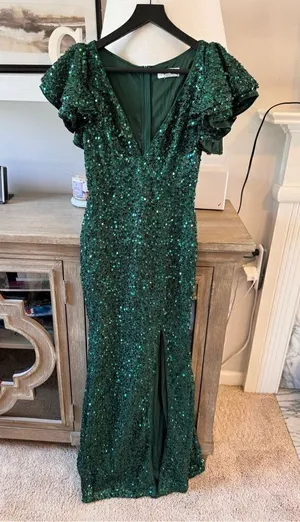 Faeriesty Green Sequin Mermaid‎ Dress with Side Slit Size XSmall thumbnail 1