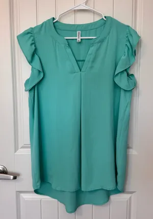 Zenana Mint Green Ruffle Sleeve Blouse Tunic Top Size Large‎ thumbnail 1