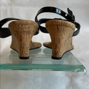 Black Patent Leather & Cork Wedge Heeled Sandals size 8 thumbnail 3