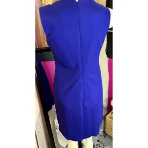 Trina‎ Turk Royal Blue Notched V-Neck Sunburst Pleat Sheath Dress Size 4 thumbnail 3
