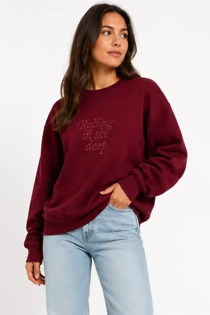 Adele Rolling In The Deep Embroidered‎ Crewneck Sweatshirt Burgundy Size M Merch thumbnail 1