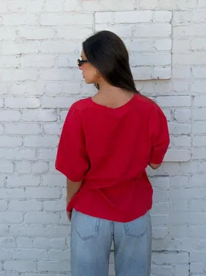 Vtg fresh produce 90s Red floral graphic tee Sz XL #retro #grandmacore #hippie -small stain on the front thumbnail 4