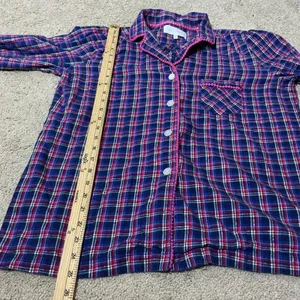 Victorias Secret Plaid Pajama Top Shirt‎ Pink Blue White Metallic L G thumbnail 4
