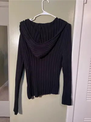 Old Navy Womens Ribbed Hooded Henley Sweater Black Half Snap Stretch Long Sleeve thumbnail 5