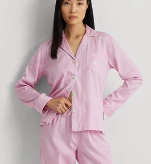 Ralph Lauren Pink and White Striped Pajama Set Size M thumbnail 1