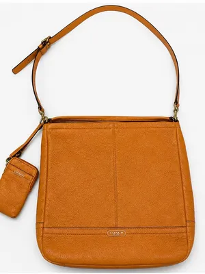 Coach Pebbled Leather Shoulder Bag in Cognac Orange thumbnail 1