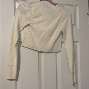 Wild Fable Cream Ribbed Tie-Front Sweater thumbnail 2