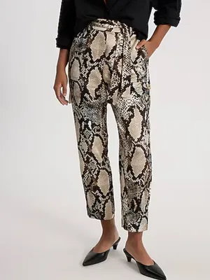 Express Snake-Print Paperbag Trousers in Beige, Black and Brown thumbnail 12