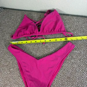 Frankies Bikinis - Red Ribbed and Runched 2-Piece Bikini Sz M Sexy Vacay Beach thumbnail 6