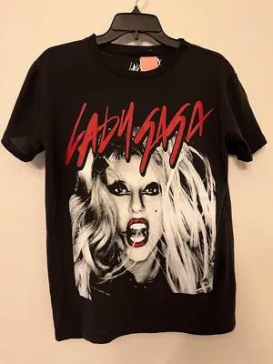 Lady Gaga Black Graphic Tee with Red Script thumbnail 1