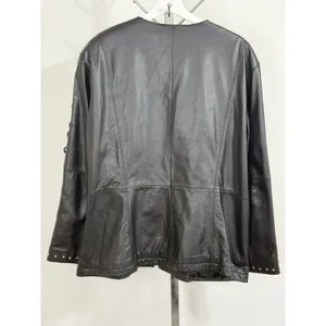 Vintage Women’s Black Leather Jacket Lace Up Studded Biker Y2K Punk Goth Size S thumbnail 8