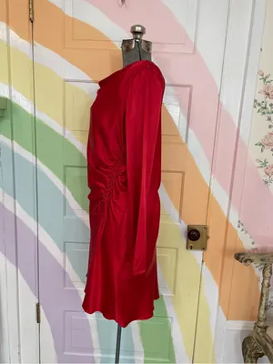 NWT Rails Alessandra Scarlet Red Satin Cowl Neck Ruched Mini Dress Sz M🧡🎀 thumbnail 6