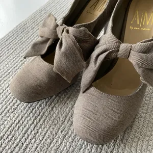 Vintage Ann Marino Brown White Herringbone Bow Tie High Heel Pumps Size 8.5 thumbnail 4