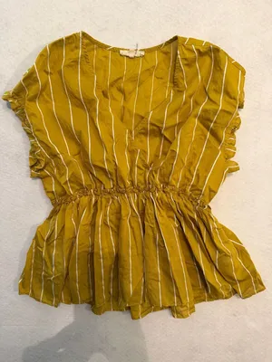Entro Mustard Yellow Striped Ruffle Sleeve Peplum Top Size S thumbnail 1