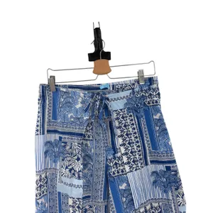 J.McLaughlin Eugene Palm Patchwork Wide Leg Pull On Pants Blue White Size Medium thumbnail 4